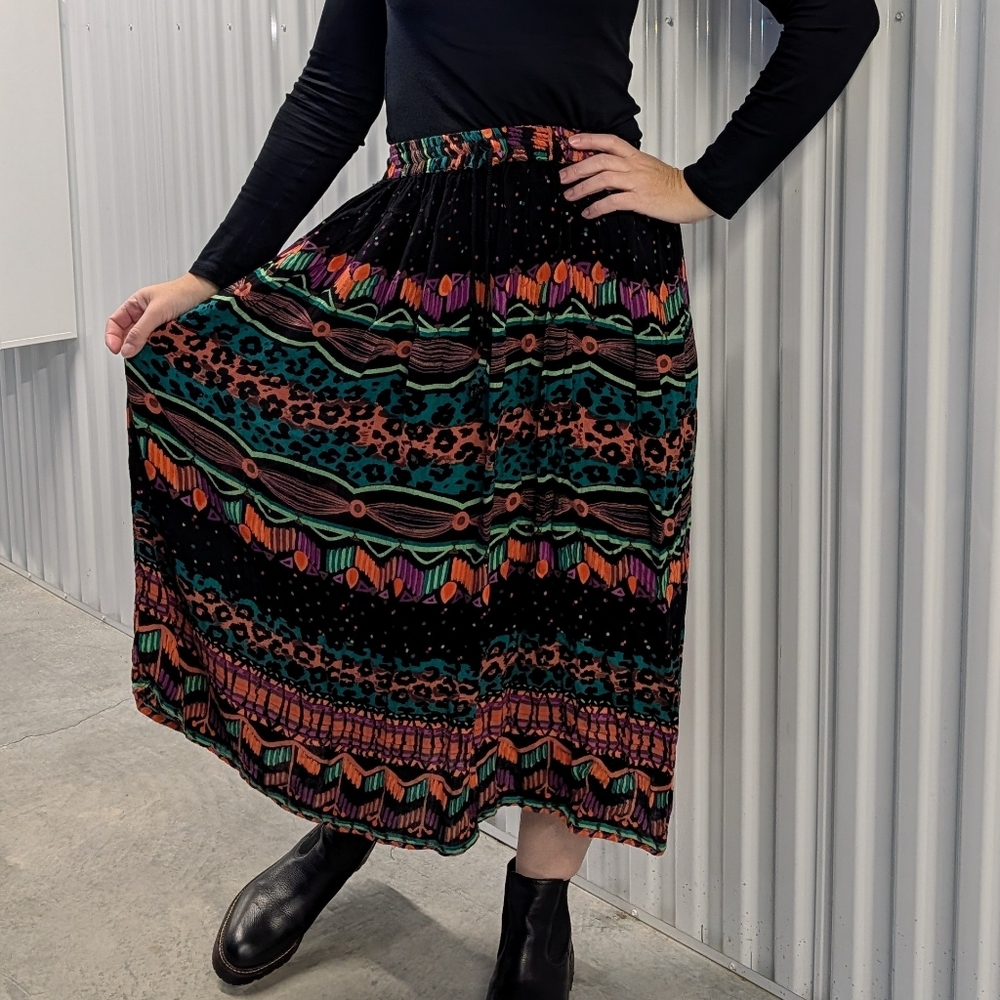 vintage BRIGHT PATTERNED MAXI SKIRT S M L